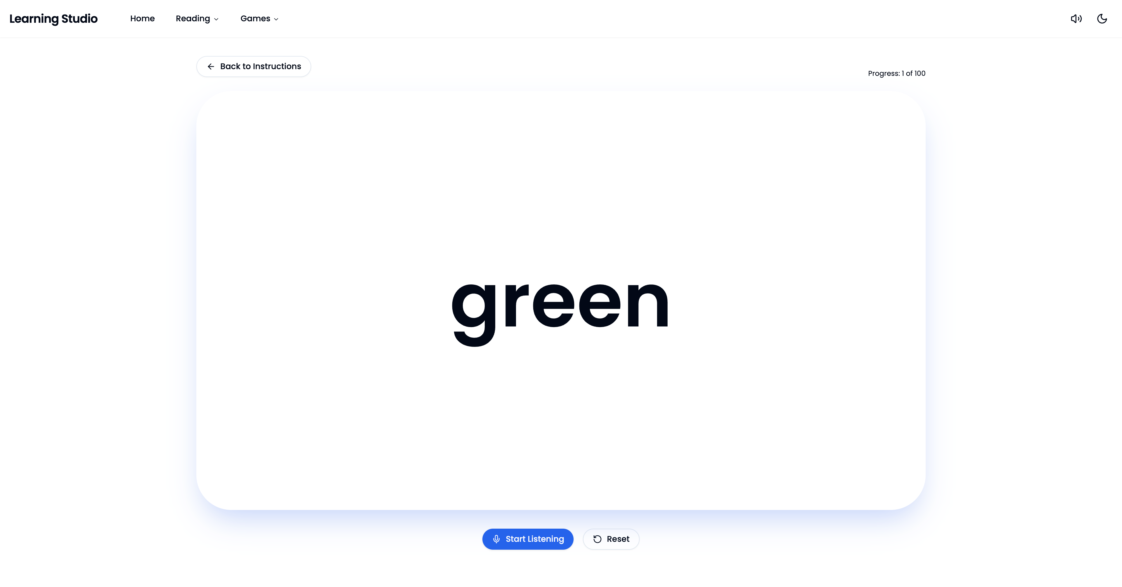 Sight words practice card with speech recognition